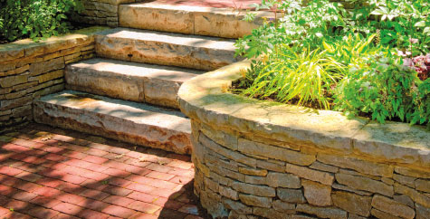 Retaining wall and stone steps.